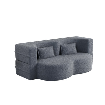 Canapé-lit convertible en tissu Teddy gris 78, garni de mousse, avec 2 oreillers et matelas pliant, pour le salon