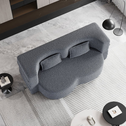 Canapé-lit convertible en tissu Teddy gris 78, garni de mousse, avec 2 oreillers et matelas pliant, pour le salon