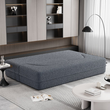 Canapé-lit convertible en tissu Teddy gris 78, garni de mousse, avec 2 oreillers et matelas pliant, pour le salon