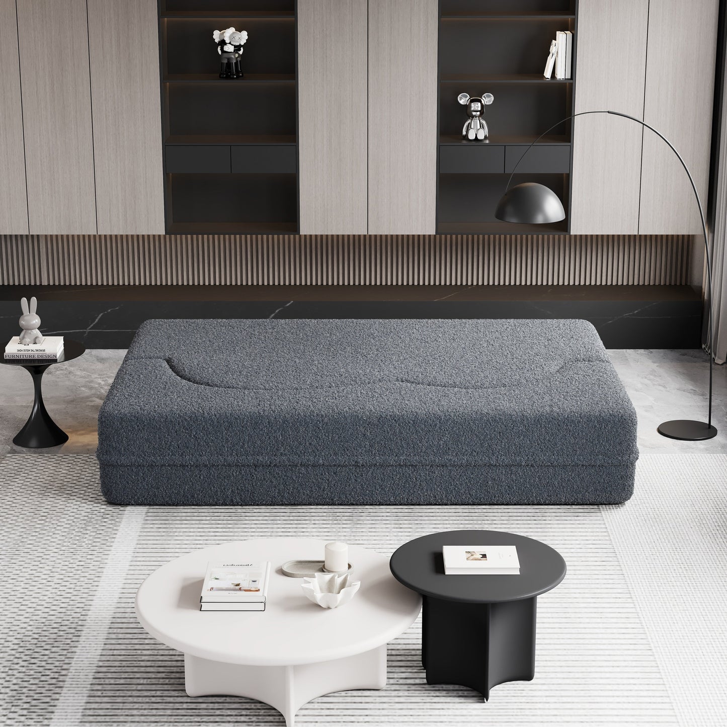 Canapé-lit convertible en tissu Teddy gris 78, garni de mousse, avec 2 oreillers et matelas pliant, pour le salon