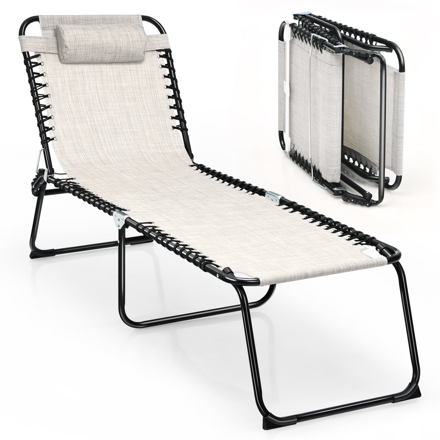 Chaise longue de plage pliante Gymax avec coussin, 4 niveaux