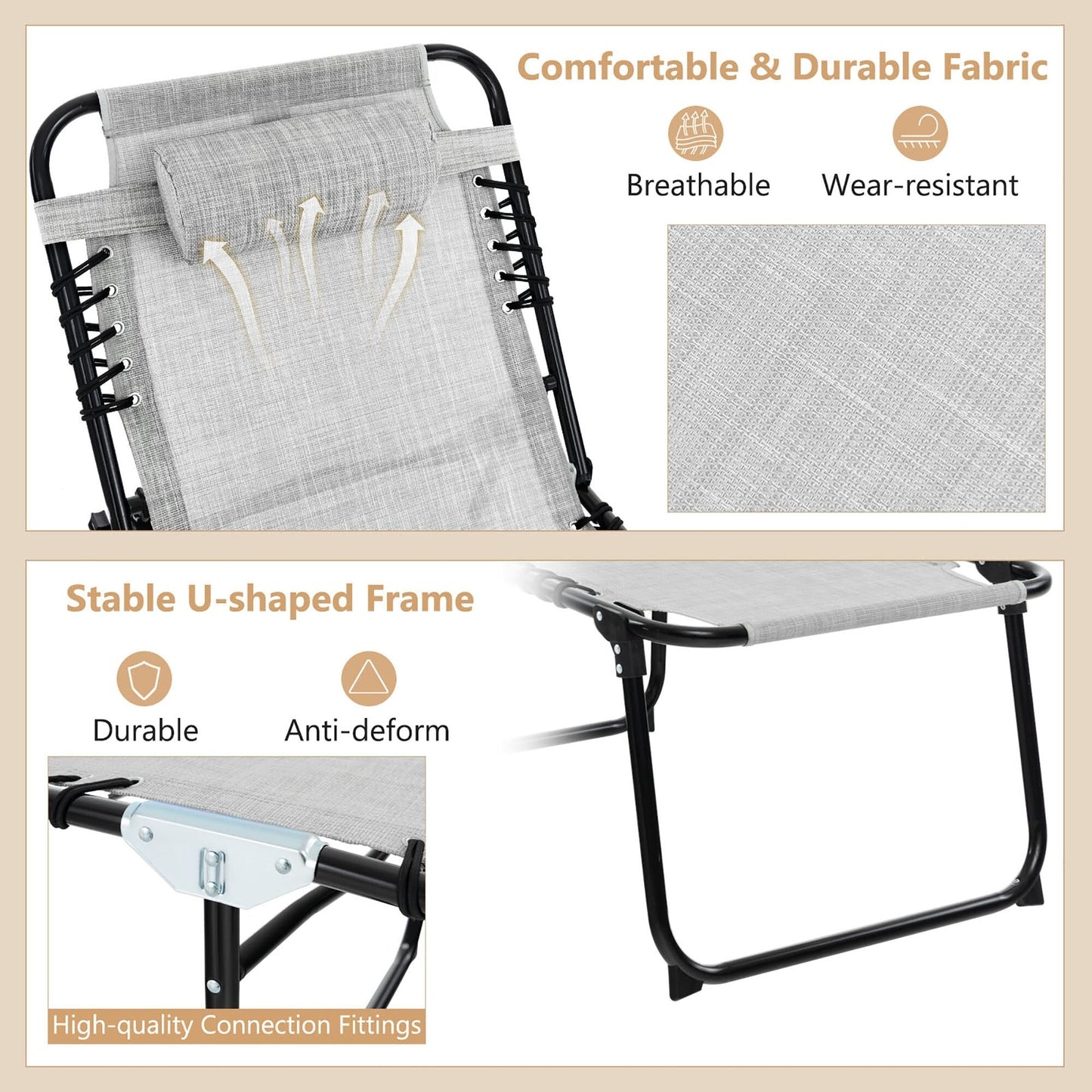 Chaise longue de plage pliante Gymax avec coussin, 4 niveaux