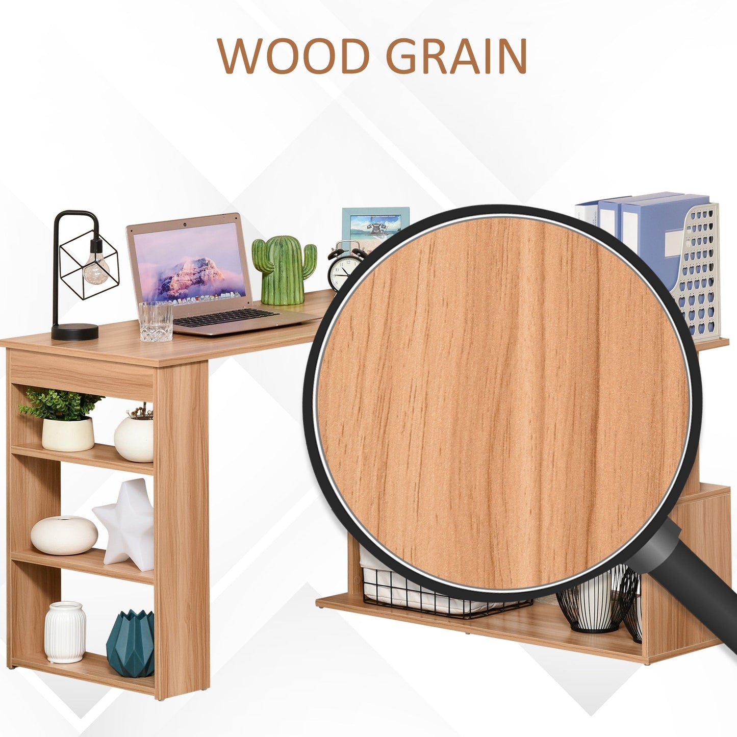 Bureau d'ordinateur rotatif moderne en L avec étagères HomCom