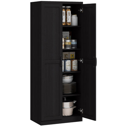 HOMCOM 63 Garde-manger de cuisine à 2 portes, meuble de rangement indépendant avec étagères à 5 niveaux et 2 étagères réglables pour salle à manger
