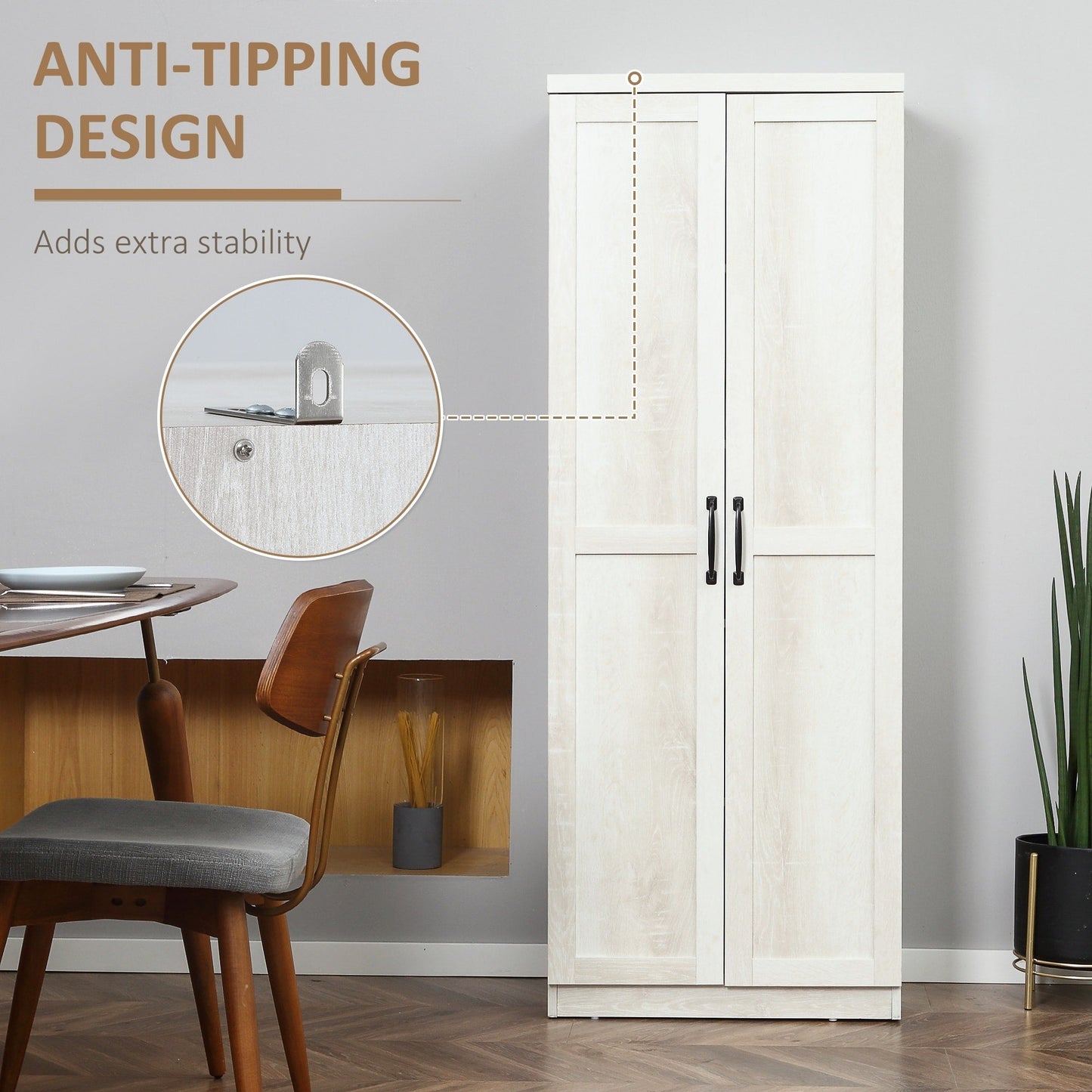 HOMCOM 63 Garde-manger de cuisine à 2 portes, meuble de rangement indépendant avec étagères à 5 niveaux et 2 étagères réglables pour salle à manger