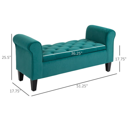 Banc ottoman de rangement capitonné HOMCOM, banc de lit rembourré avec accoudoirs roulés pour chambre, salon ou couloir