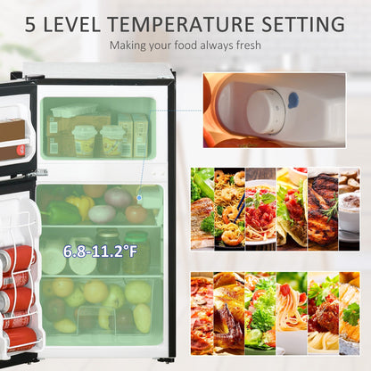 Mini-réfrigérateur HOMCOM à double porte avec congélateur, réfrigérateur compact de 3,2 pi³ avec étagère réglable, thermostat réglable