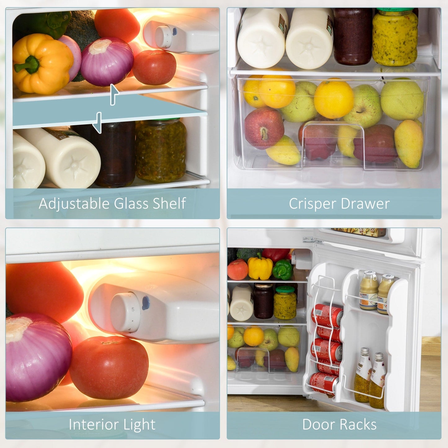 Mini-réfrigérateur HOMCOM à double porte avec congélateur, réfrigérateur compact de 3,2 pi³ avec étagère réglable, thermostat réglable