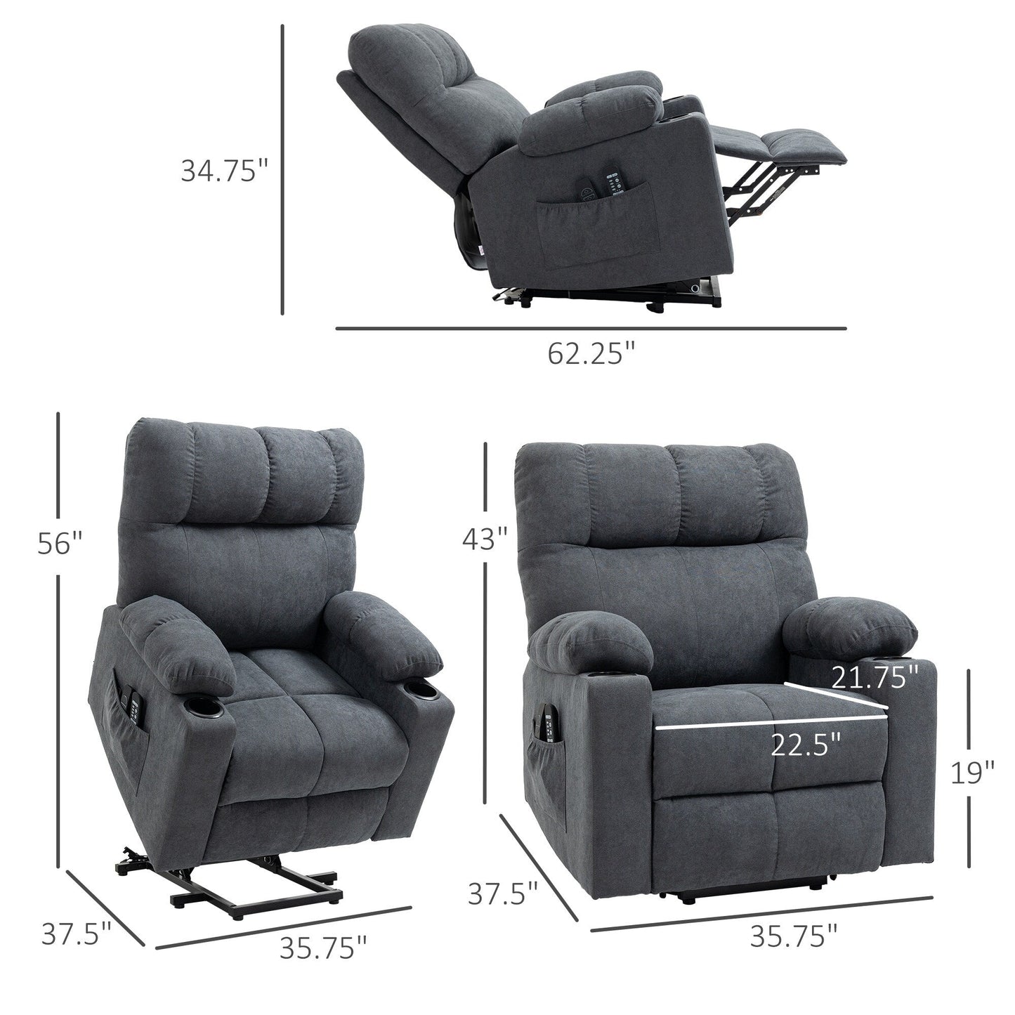 Fauteuil inclinable électrique HOMCOM pour personnes âgées, fauteuil de salon surdimensionné avec télécommande