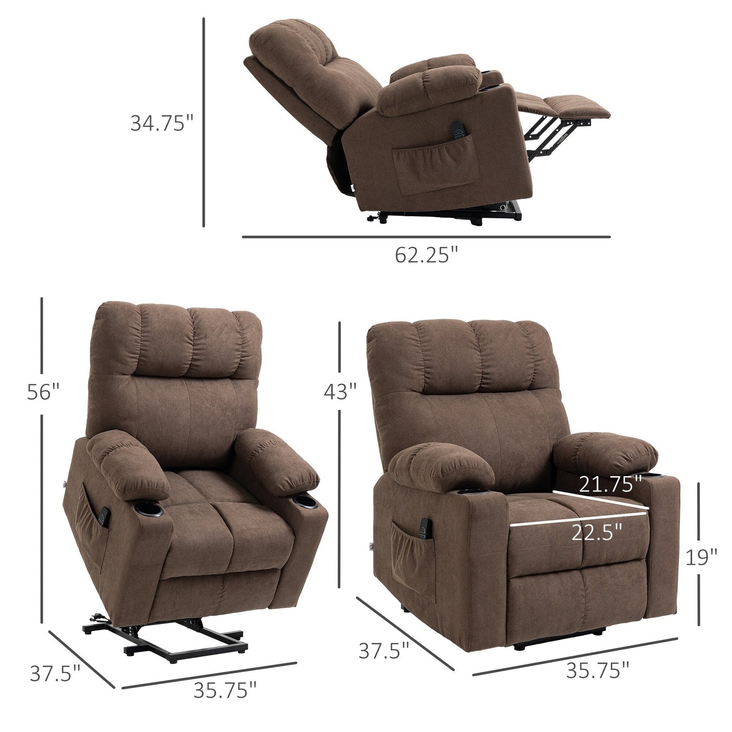 Fauteuil inclinable électrique HOMCOM pour personnes âgées, fauteuil de salon surdimensionné avec télécommande