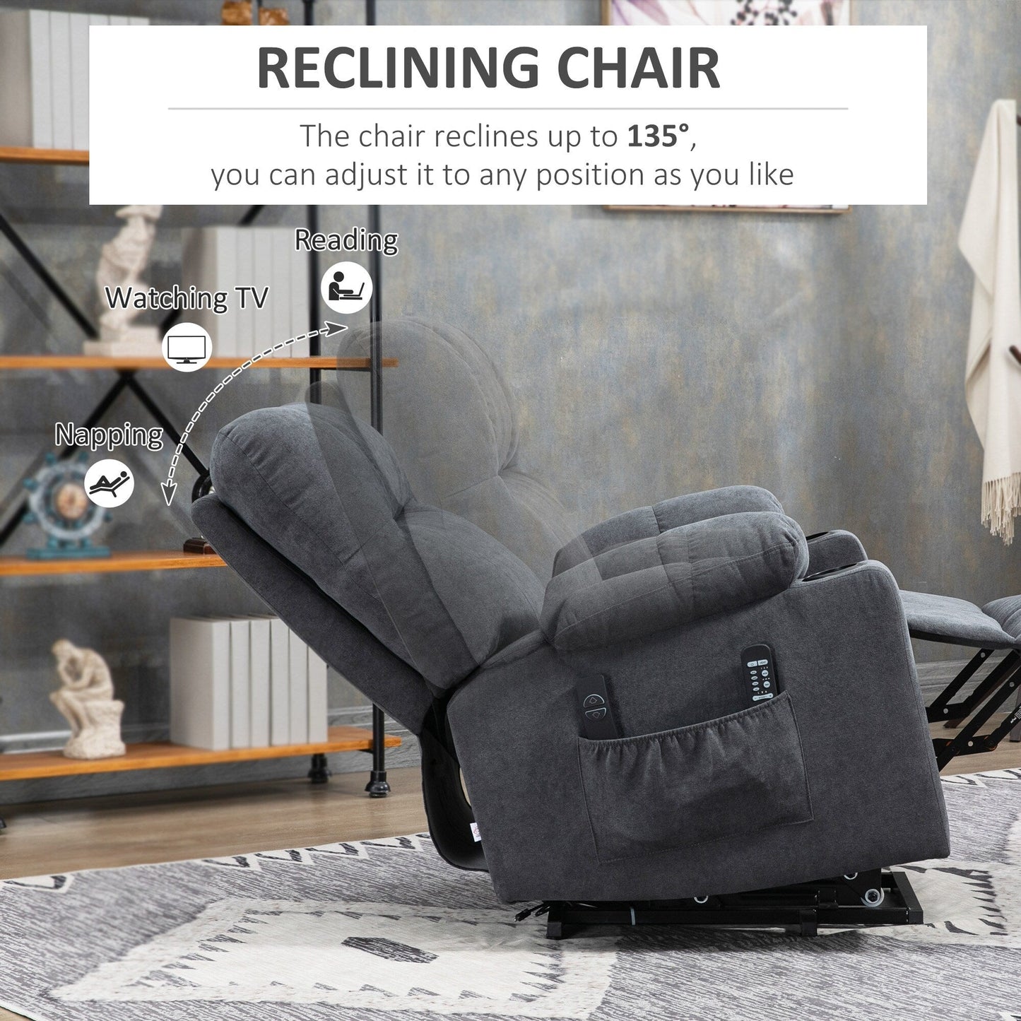 Fauteuil inclinable électrique HOMCOM pour personnes âgées, fauteuil de salon surdimensionné avec télécommande