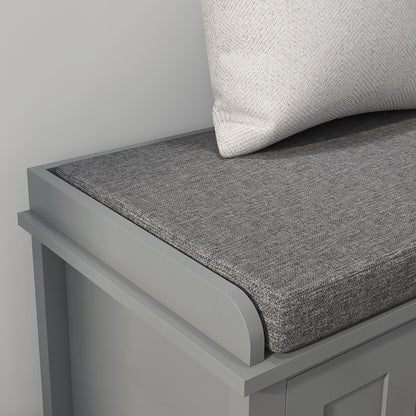 Banc à chaussures d'entrée HOMCOM avec rangement ottoman et étagères réglables, 6 compartiments et siège rembourré, blanc/gris