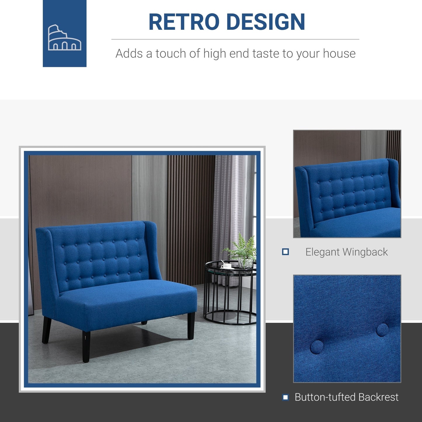 Canapé double capitonné sans accoudoirs en tissu lin HOMCOM avec pieds en bois - 28,75 x 43,25 x 36,5