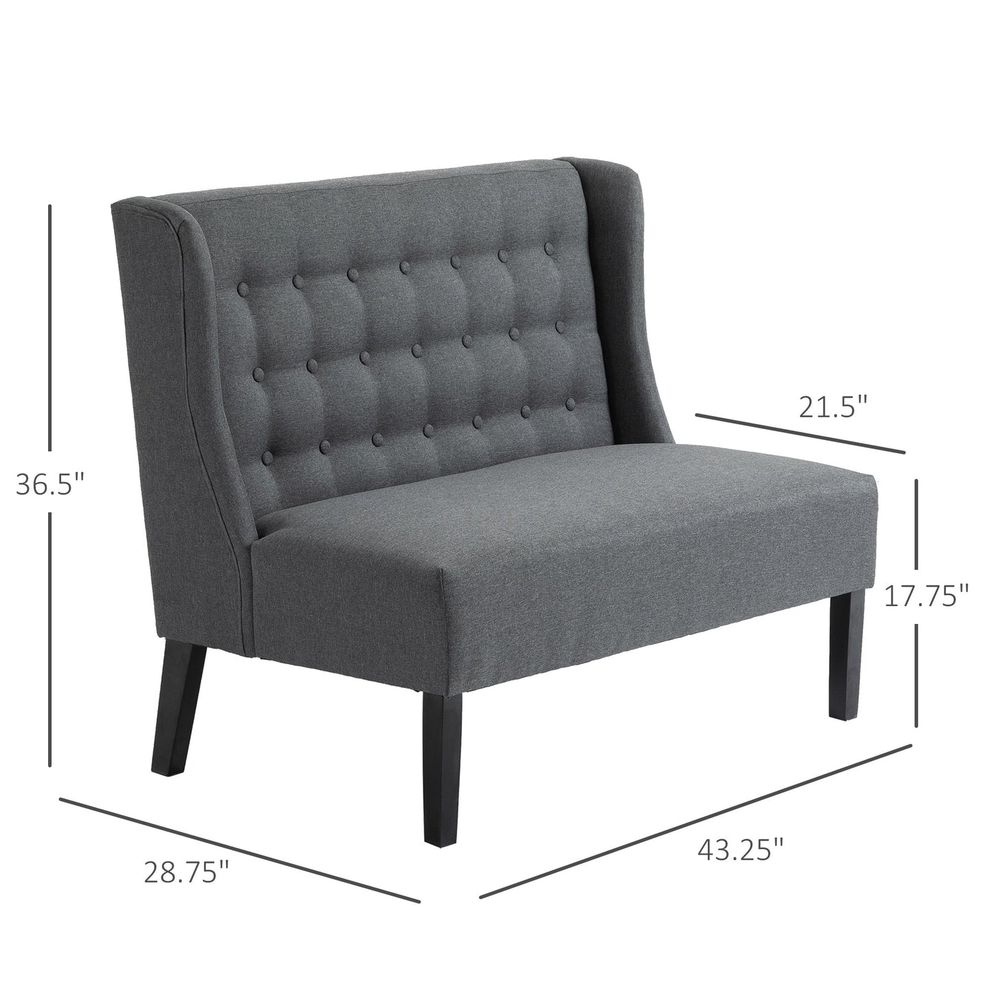 Canapé double capitonné sans accoudoirs en tissu lin HOMCOM avec pieds en bois - 28,75 x 43,25 x 36,5