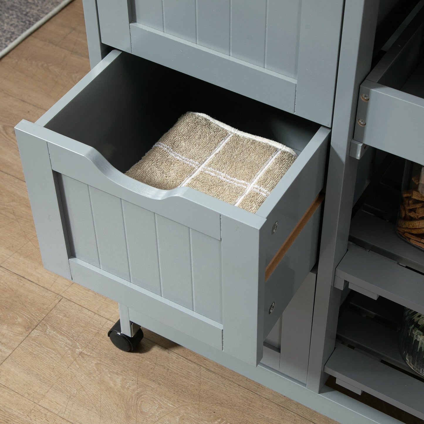 Desserte de cuisine à roulettes HOMCOM, desserte de bar, desserte compacte sur roulettes avec plateau en bois, étagères et tiroirs pour les repas à domicile