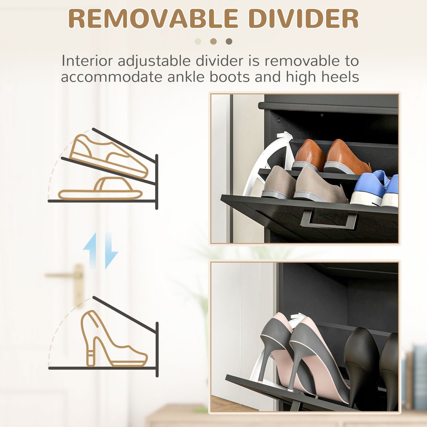 Meuble à chaussures HOMCOM pour entrée, meuble de rangement étroit avec 2 tiroirs rabattables et étagères réglables