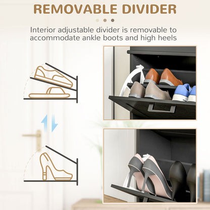 Meuble à chaussures HOMCOM pour entrée, meuble de rangement étroit avec 2 tiroirs rabattables et étagères réglables