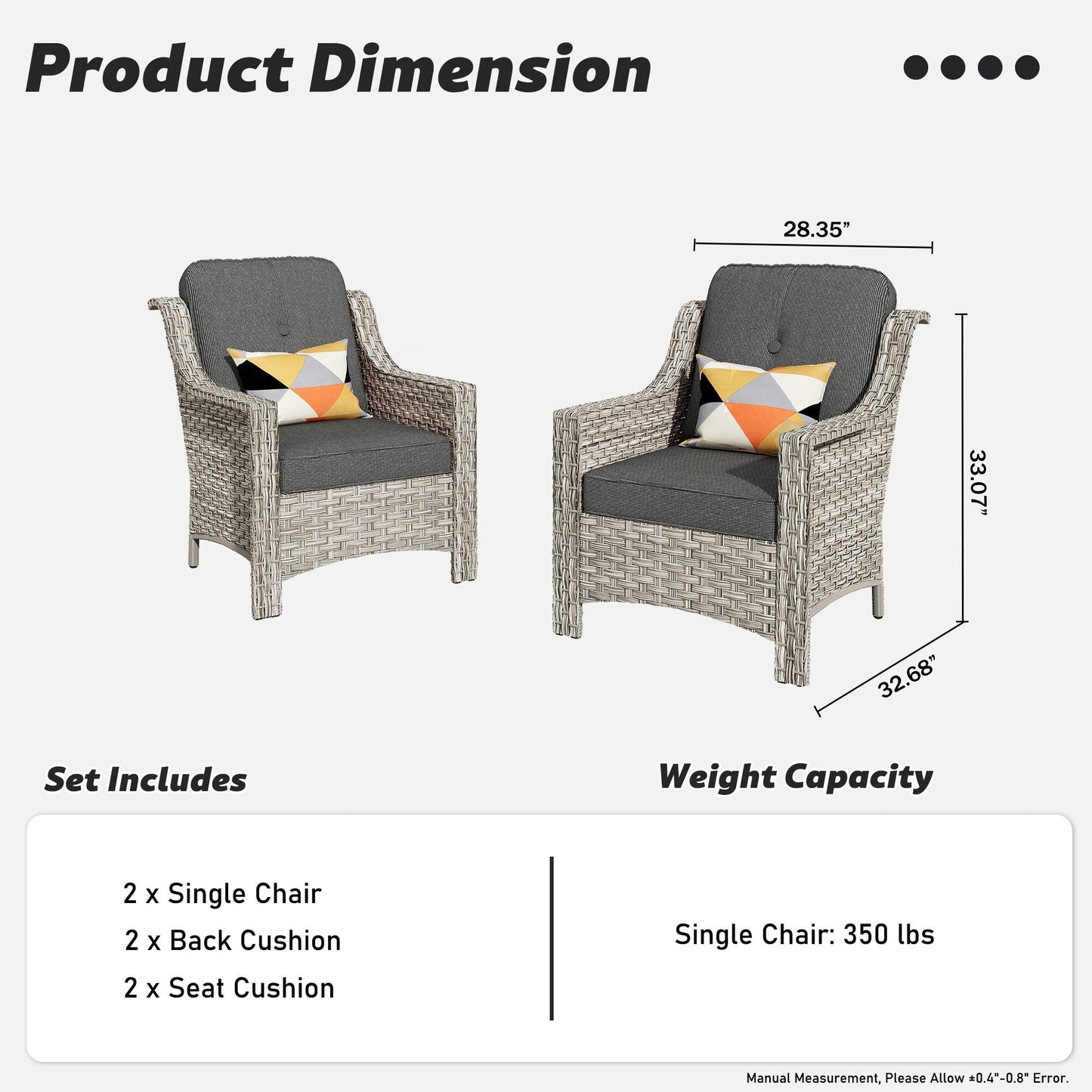 Ensemble de 2 chaises de jardin en rotin et osier à dossier haut HOOOWOOO