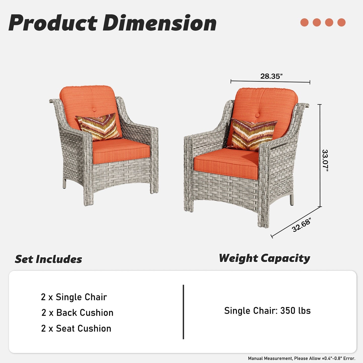 Ensemble de 2 chaises de jardin en rotin et osier à dossier haut HOOOWOOO