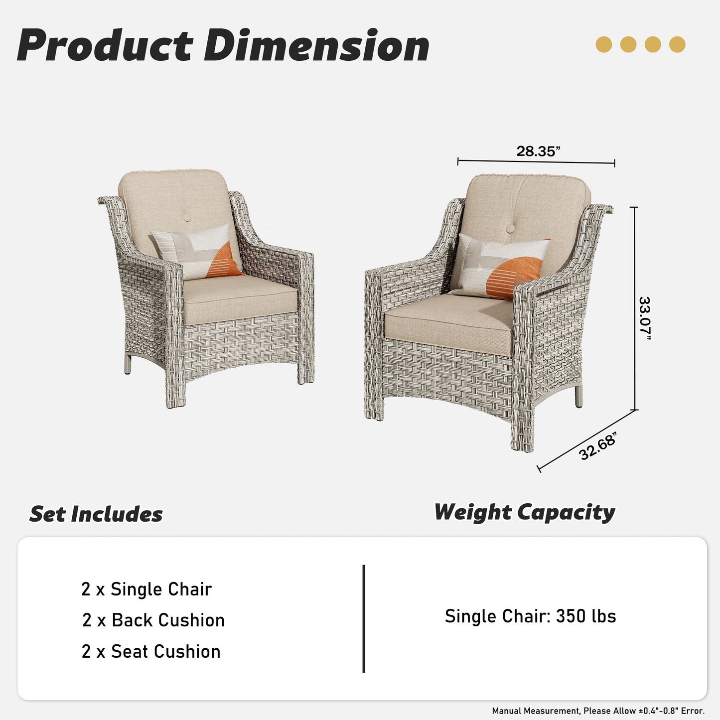 Ensemble de 2 chaises de jardin en rotin et osier à dossier haut HOOOWOOO