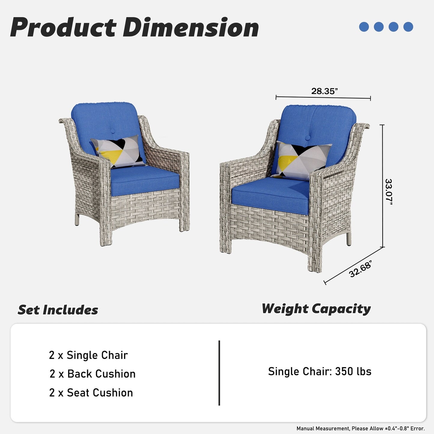 Ensemble de 2 chaises de jardin en rotin et osier à dossier haut HOOOWOOO