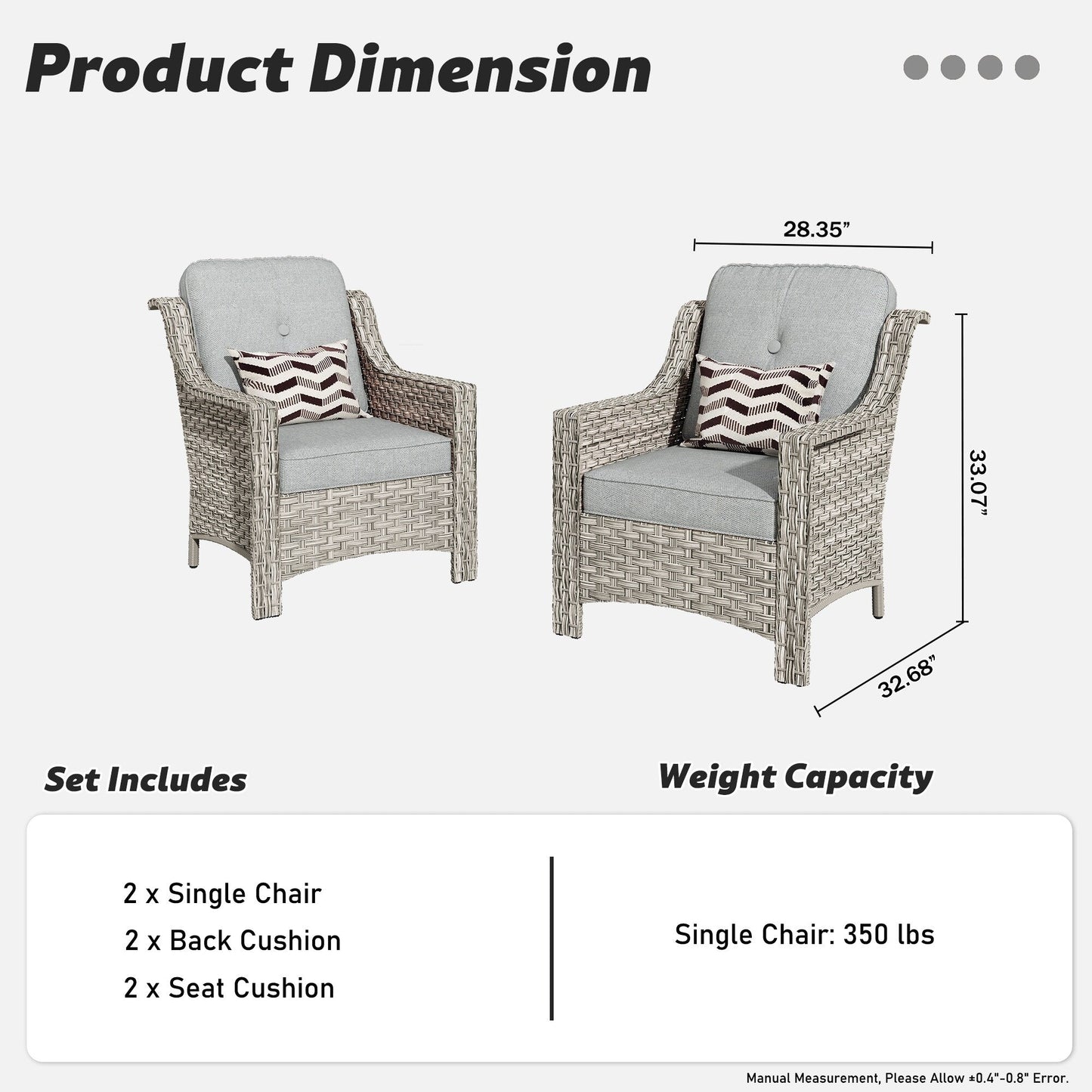 Ensemble de 2 chaises de jardin en rotin et osier à dossier haut HOOOWOOO