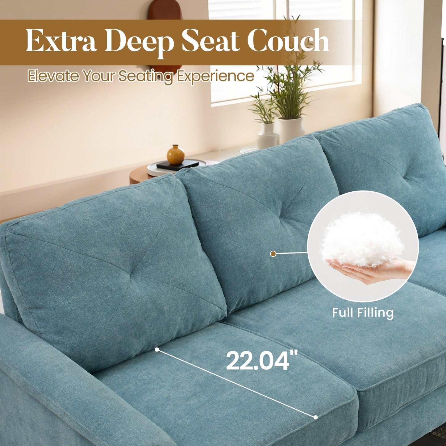 Canapé 3 places rembourré HOOOWOOO style milieu de siècle avec pieds en bois pour salon