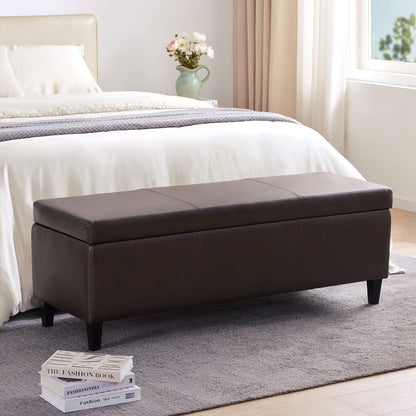 Pouf de rangement rectangulaire rembourré en similicuir (50,3 x 17,50 x 18 po)