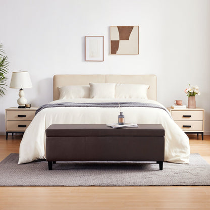 Pouf de rangement rectangulaire rembourré en similicuir (50,3 x 17,50 x 18 po)