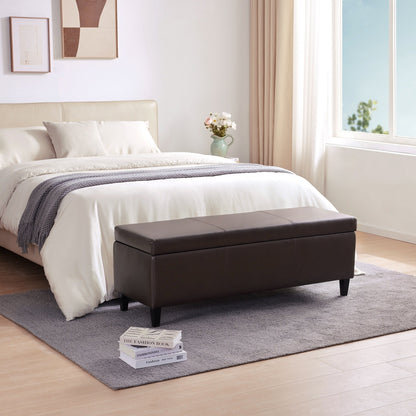 Pouf de rangement rectangulaire rembourré en similicuir (50,3 x 17,50 x 18 po)