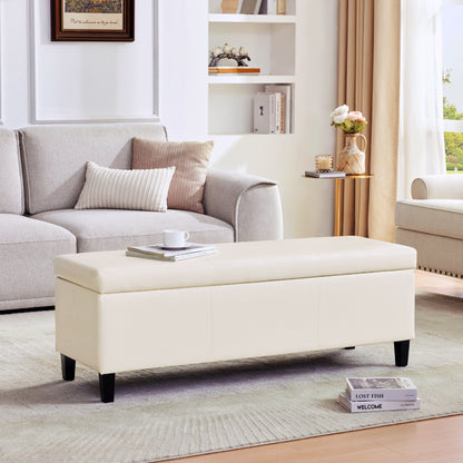 Pouf de rangement rectangulaire rembourré en similicuir (50,3 x 17,50 x 18 po)