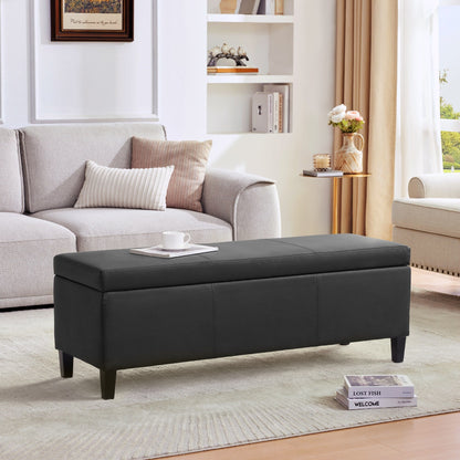 Pouf de rangement rectangulaire rembourré en similicuir (50,3 x 17,50 x 18 po)