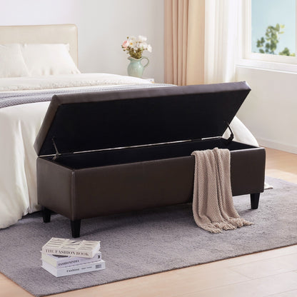 Pouf de rangement rectangulaire rembourré en similicuir (50,3 x 17,50 x 18 po)