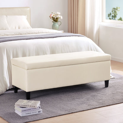 Pouf de rangement rectangulaire rembourré en similicuir (50,3 x 17,50 x 18 po)