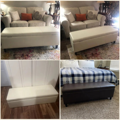 Pouf de rangement rectangulaire rembourré en similicuir (50,3 x 17,50 x 18 po)