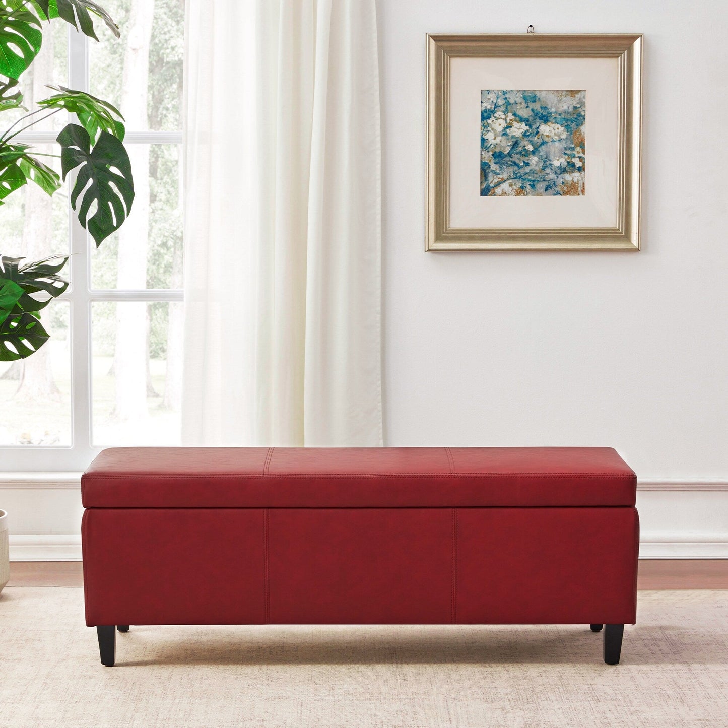 Pouf de rangement rectangulaire rembourré en similicuir (50,3 x 17,50 x 18 po)