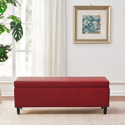 Pouf de rangement rectangulaire rembourré en similicuir (50,3 x 17,50 x 18 po)