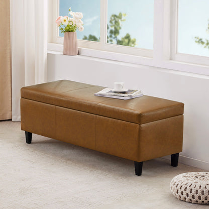 Pouf de rangement rectangulaire rembourré en similicuir (50,3 x 17,50 x 18 po)