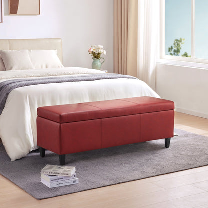 Pouf de rangement rectangulaire rembourré en similicuir (50,3 x 17,50 x 18 po)