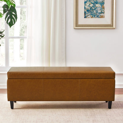 Pouf de rangement rectangulaire rembourré en similicuir (50,3 x 17,50 x 18 po)