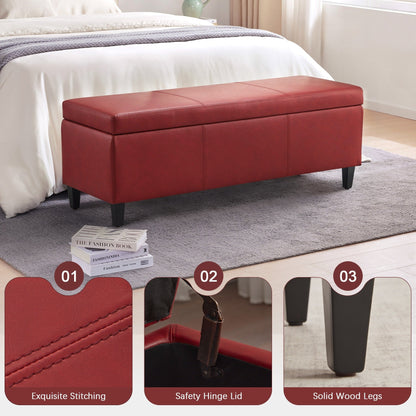 Pouf de rangement rectangulaire rembourré en similicuir (50,3 x 17,50 x 18 po)