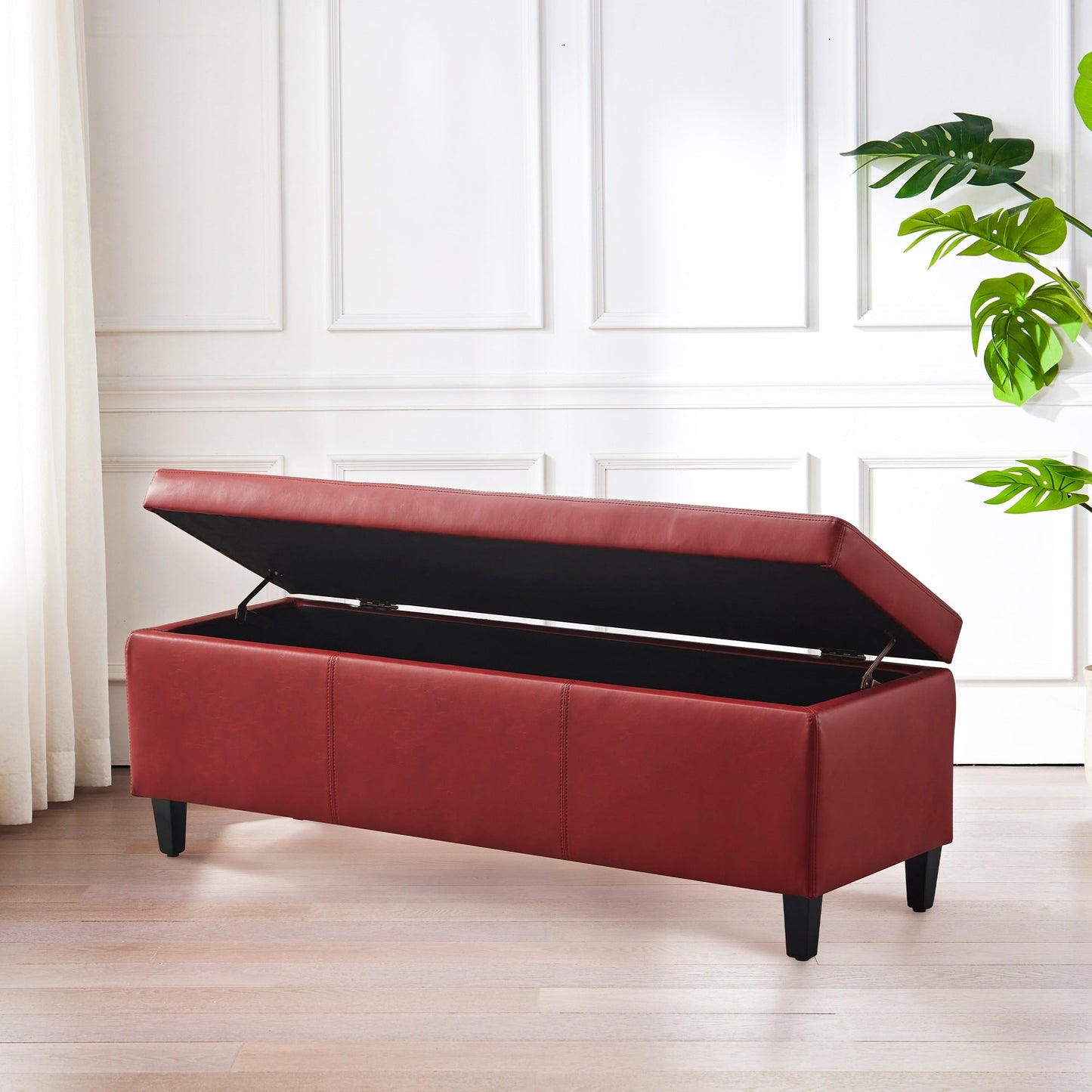 Pouf de rangement rectangulaire rembourré en similicuir (50,3 x 17,50 x 18 po)