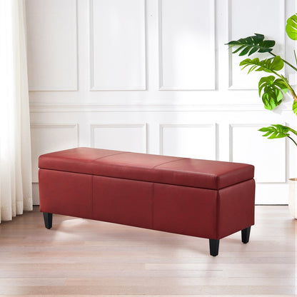 Pouf de rangement rectangulaire rembourré en similicuir (50,3 x 17,50 x 18 po)