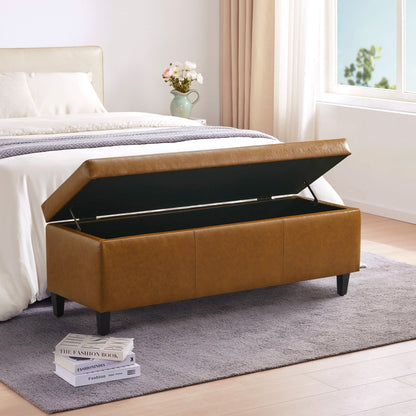 Pouf de rangement rectangulaire rembourré en similicuir (50,3 x 17,50 x 18 po)