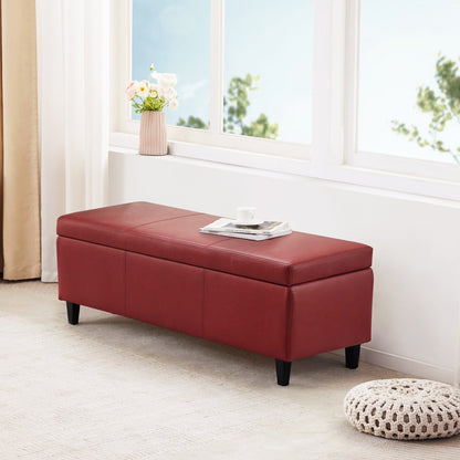 Pouf de rangement rectangulaire rembourré en similicuir (50,3 x 17,50 x 18 po)