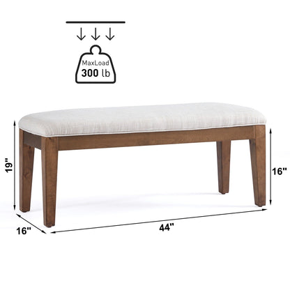 Banc d'entrée rembourré en tissu, banc de chambre pour bout de lit, beige, bois massif, 44 pouces