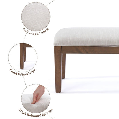 Banc d'entrée rembourré en tissu, banc de chambre pour bout de lit, beige, bois massif, 44 pouces