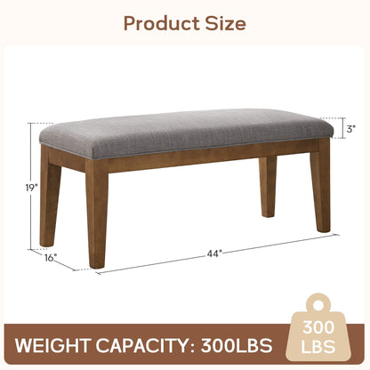 Banc d'entrée rembourré en tissu, banc de chambre pour bout de lit, beige, bois massif, 44 pouces