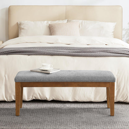 Banc d'entrée rembourré en tissu, banc de chambre pour bout de lit, beige, bois massif, 44 pouces