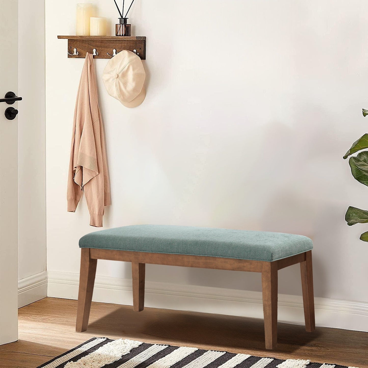 Banc d'entrée rembourré en tissu, banc de chambre pour bout de lit, beige, bois massif, 44 pouces